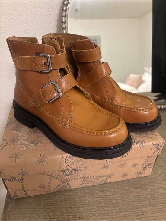 Free People Shoes - Free People Tan Double-Buckle Combat Boots